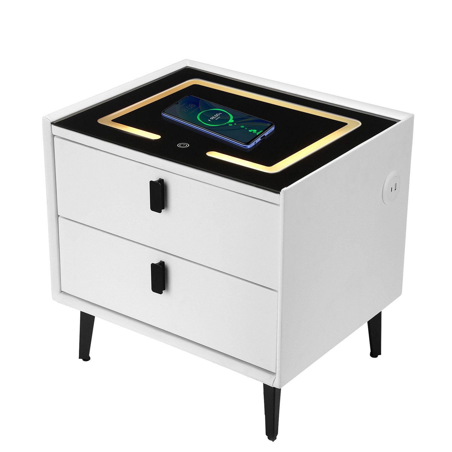 oyajia Nachttisch Nachttisch mit LED-Beleuchtung, mit 15W Kabelloses Laden,Beistelltisch (Schlafzimmer Nachttisch), Touch-Sensor-Licht, Modern Hochglanz Nachtschrank mit 2/3 Schubladen