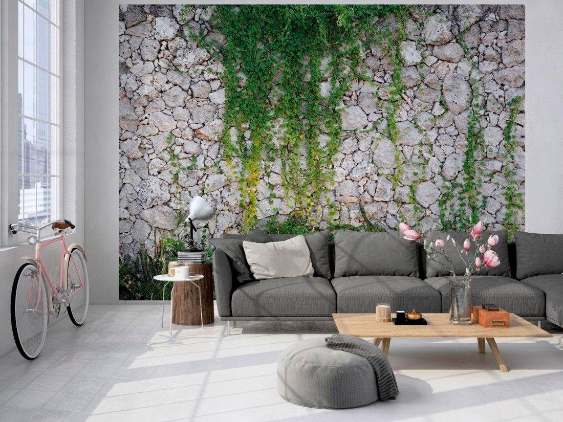 living walls St), Pflanzen Tapete Vlies, x Natursteinmauer 3,50 glatt, Fototapete 2,55 m (1 Steinwand m Fototapete mit Steine