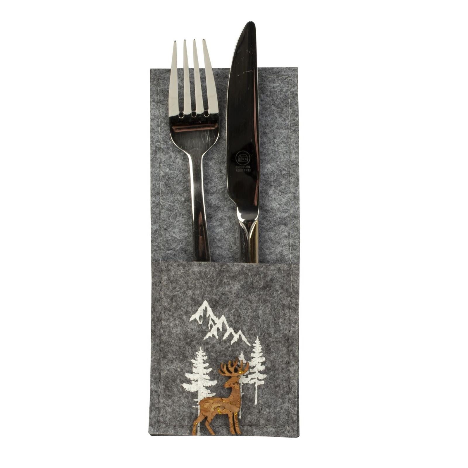 Geschenkestadl Тримач для столових приборів 12 Stück Bestecktaschen Filz Hirsch Winterlandschaft Berge, (12-tlg)