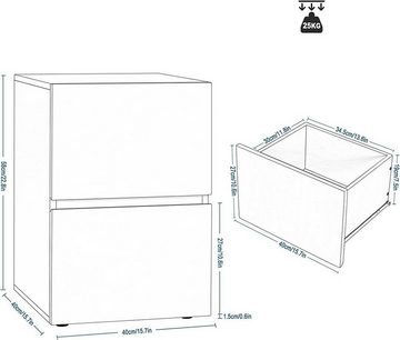 EUGAD Nachttisch (2-St), mit 2 Schubladen in Hochglanz, 40x58x40 cm weiß