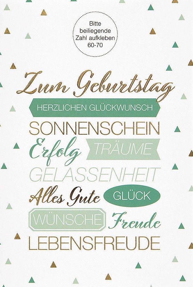BSB Grußkarten GEBURTSTAG ZAHLENSTICKER 60 bis 70 - Glückwunschkarte im Format