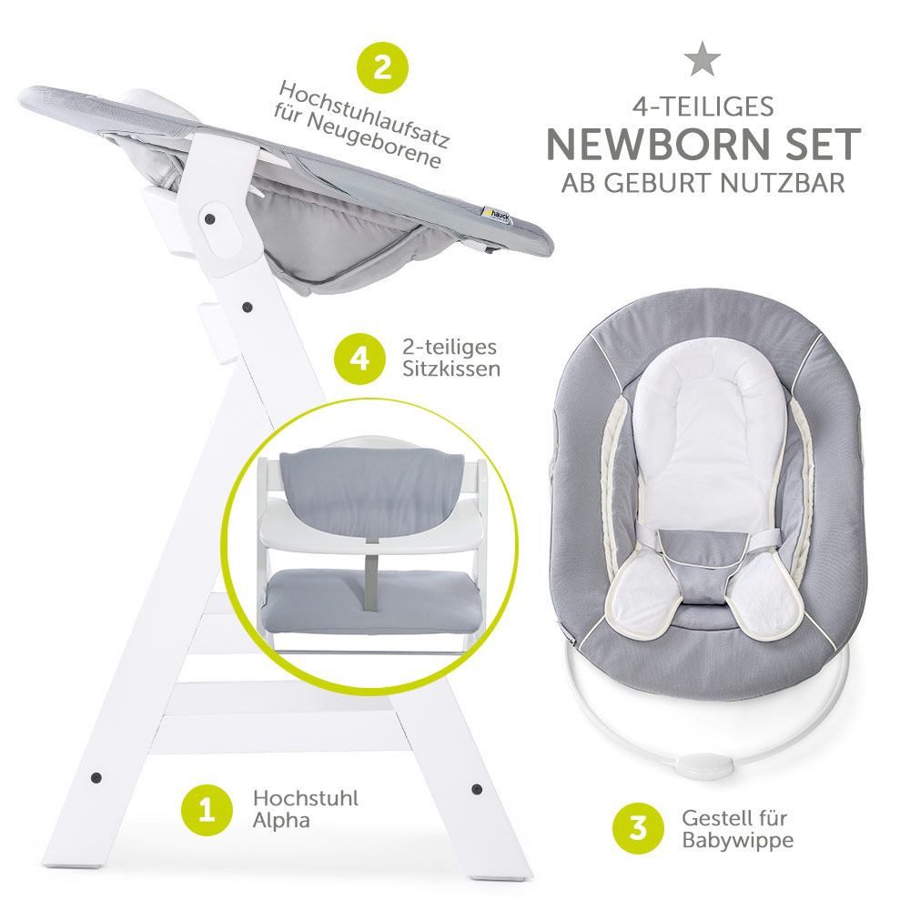 Hauck Hochstuhl Hauck Alpha Plus White Newborn Set (Set, 4 St), Holz Babyst günstig online kaufen