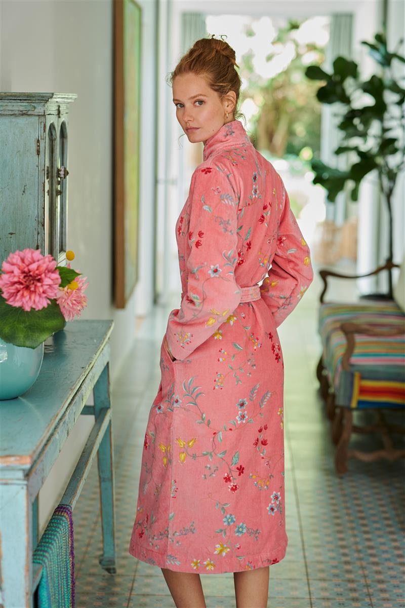 PiP Studio Bademantel Les Fleurs Bathrobe Pink M Rosa 100% Cotton, terry velour, 380 GS, Bademantel Damen und Herren Morgenmantel Frottee