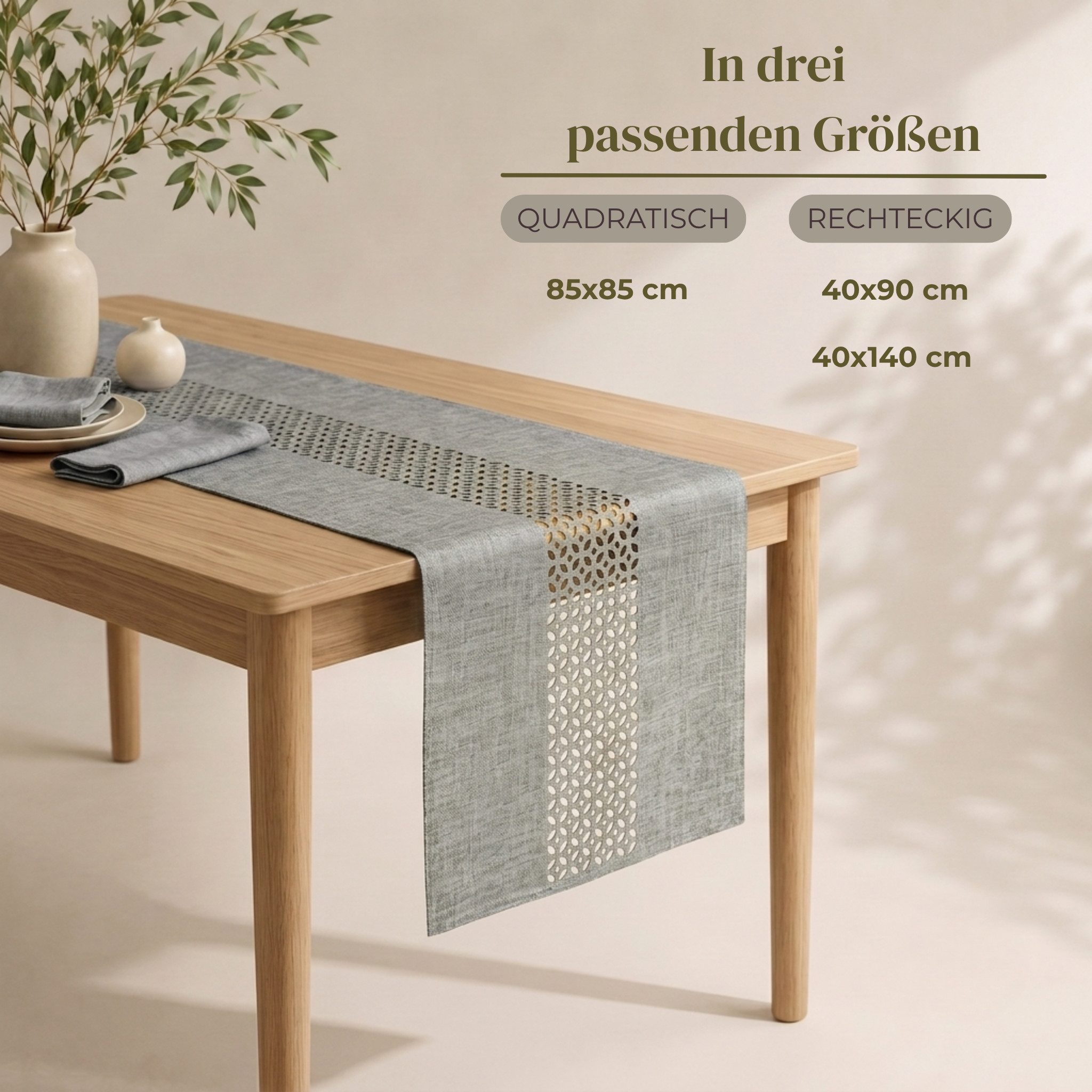 matches21 HOME & HOBBY Tischdecke Moderner Tischläufer grau Leinen-Optik 90 x 40 cm schmal (1-tlg), Lange waschbare Tischdecke rechteckig – Bild 2 von 5