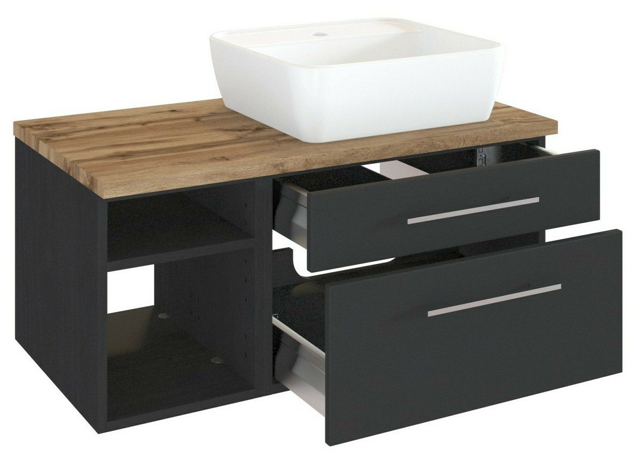 Basera® Waschtisch Avola 90 cm breit, anthrazit, Siphonausschnitt rechts mit, Badezimmermöbel