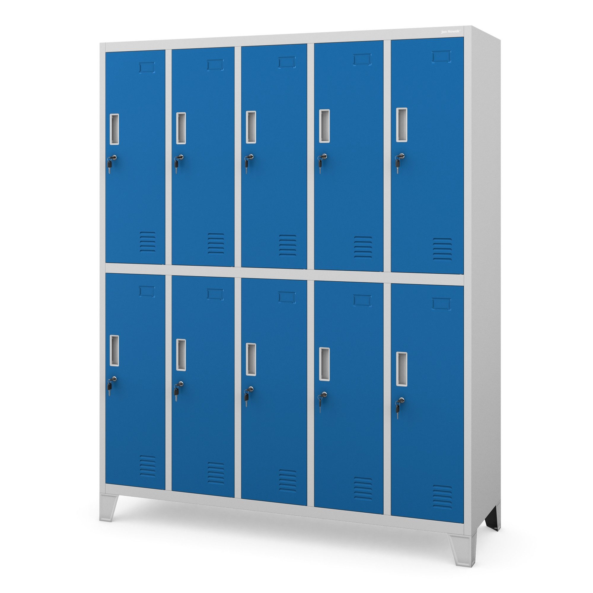 Jan Nowak Mehrzweckschrank Metall Kleiderspind 136 cm BARTEK 10 Fächer abschließbar Stahl (Stahl pulverbeschichtet PZH-zertifiziert) Garderobenschrank Schloss je Fach hoch robust 12 Farben PZH