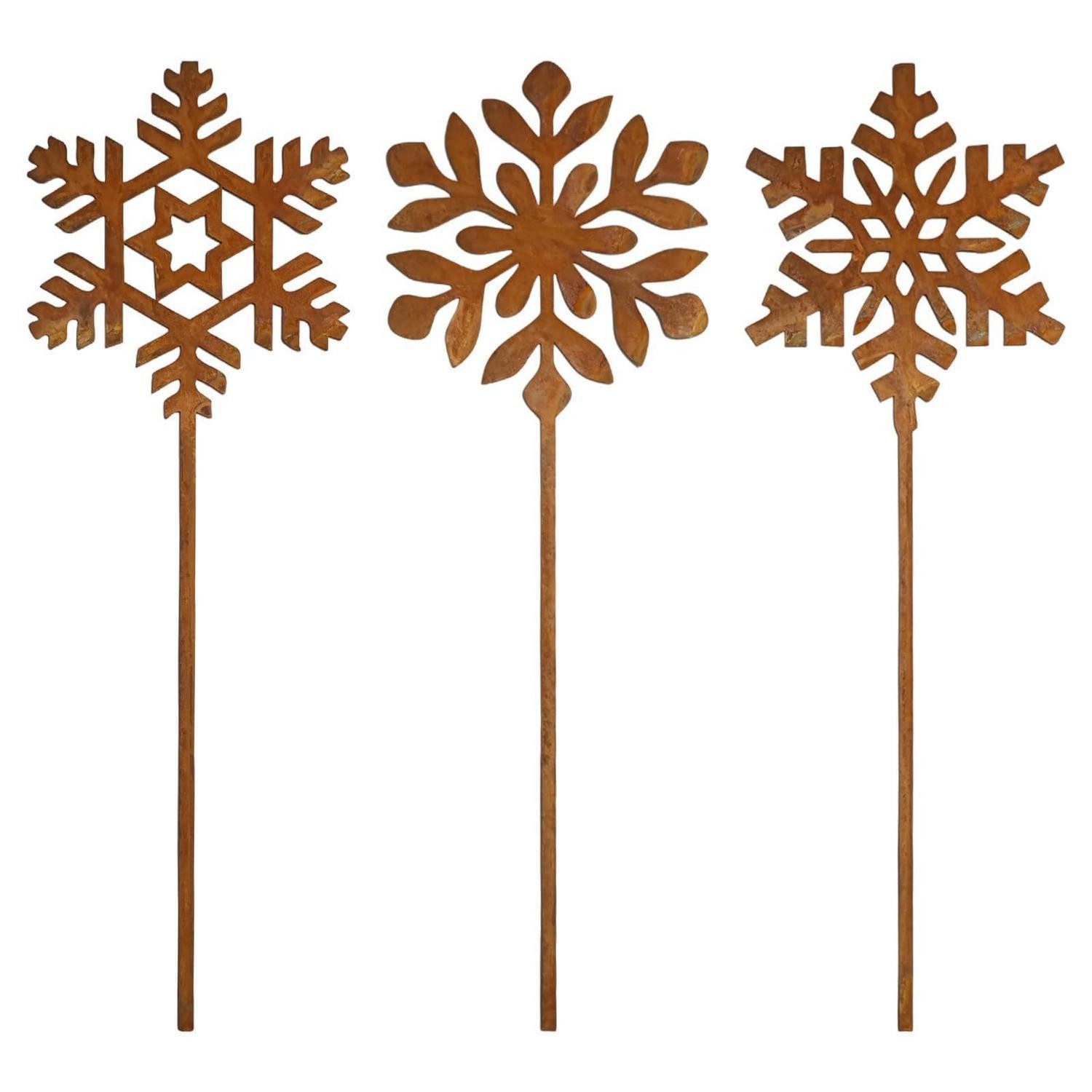 LuxusKollektion Weihnachtsfigur Gartenstecker Schneeflocken 3er Set Rostoptik Metall (3 St)