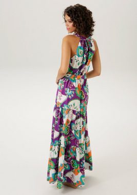 Aniston CASUAL Sommerkleid (mit Bindegürtel) mit fantasievollem Blumendruck - NEUE KOLLEKTION
