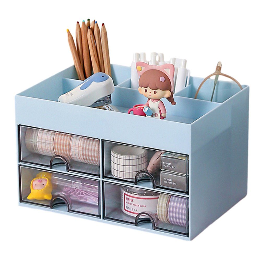 Schreibtisch NUODWELL Kunststoff Büro blau Schublade, Kinderschreibtisch Stifthalter mit Organizer