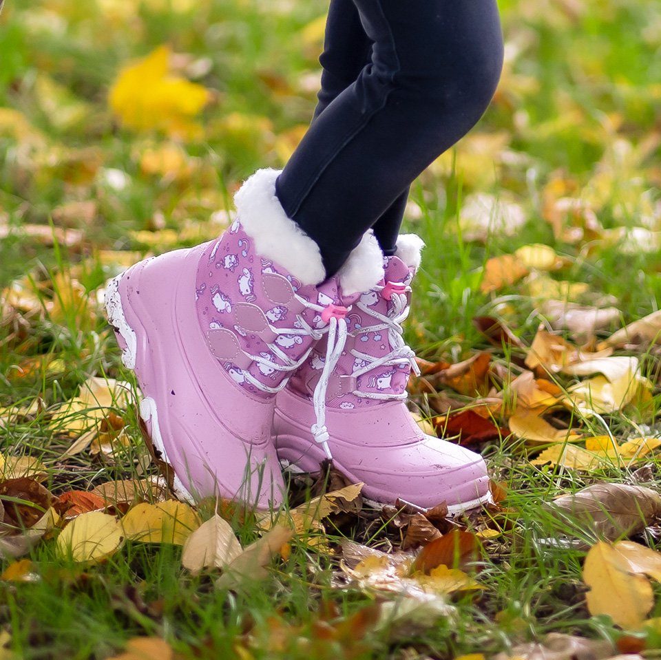 Einhörner Füße kuscheliges Kurzschaft- Beck Mädchen, bei für, Schnellschnürung, mit flauschiges Wintertraum (für und Kälte Warmfutter, Futter niedliche Schnee) warme Winterstiefel