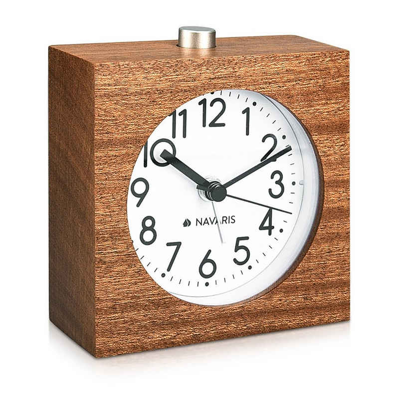 Navaris Wecker Holz Wecker mit Snooze - Retro Uhr im Viereck Design - Naturholz