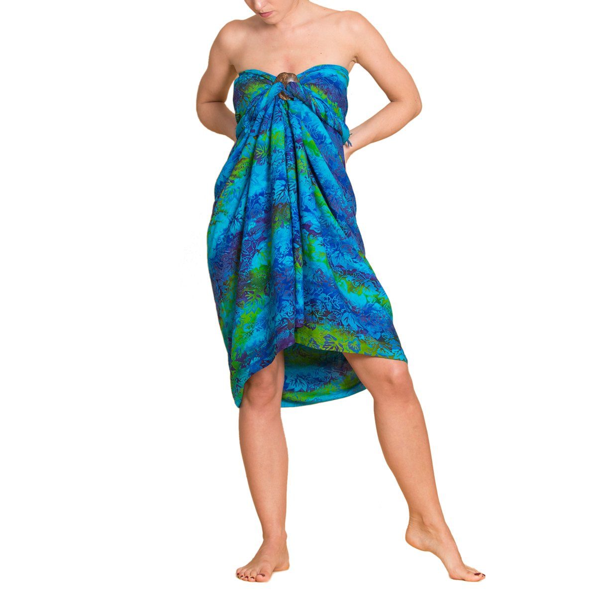 Bikini tragbar Pareo als Strandtuch Cover-up B012 Sarong auch Größen Strandkleid Wachsbatik Wrap PANASIAM Tuch oder, für in Überwurf Strand großen BlauGruen den