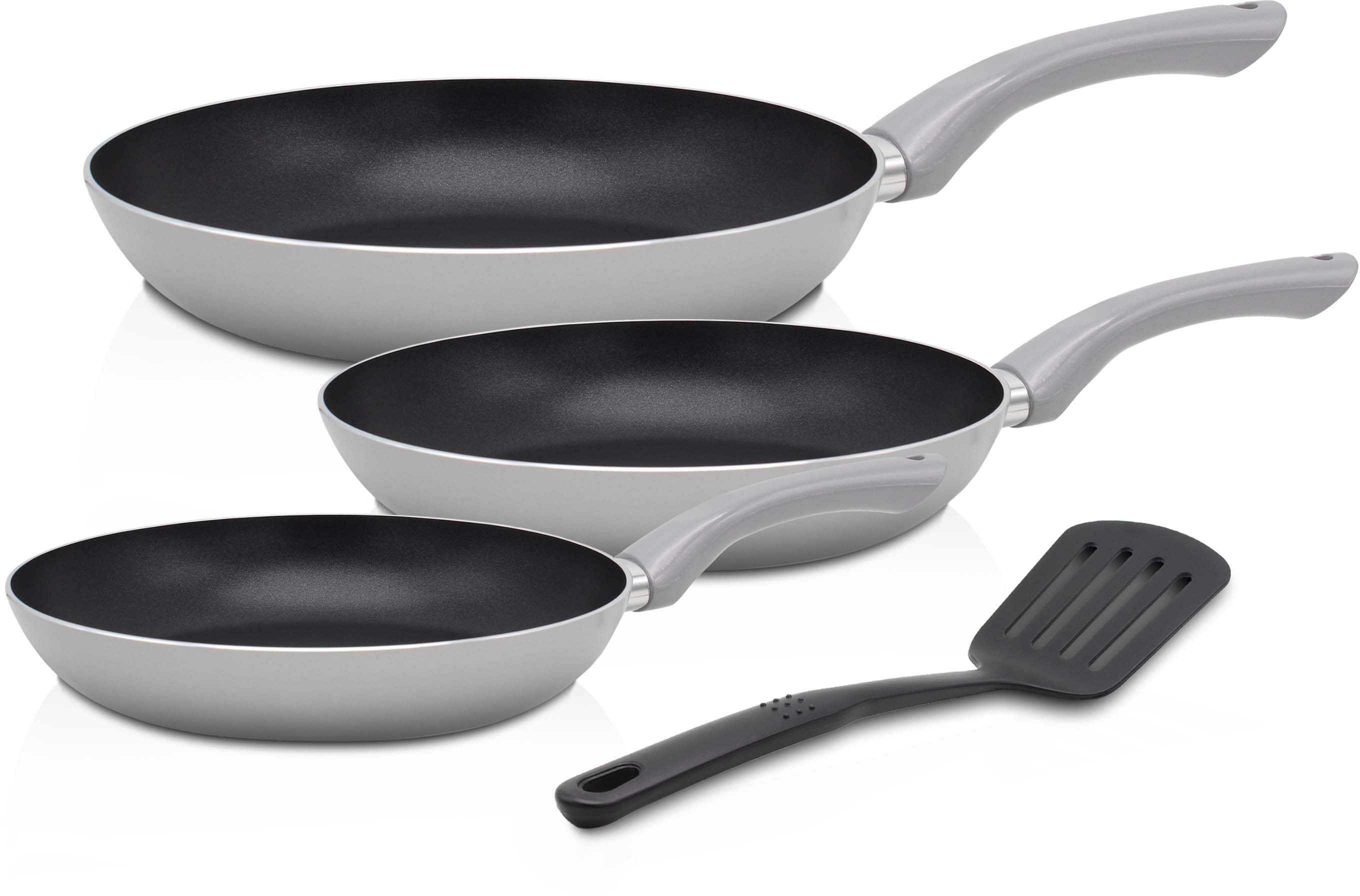 Krüger Pfannen-Set Aluminium Pfannenset London, 4 tlg., Aluminium (Set, 4-tlg., je 1 Bratpfanne Ø 20 /24 / 28 cm, 1 Pfannenwender), für Induktions-Kochfelder geeignet