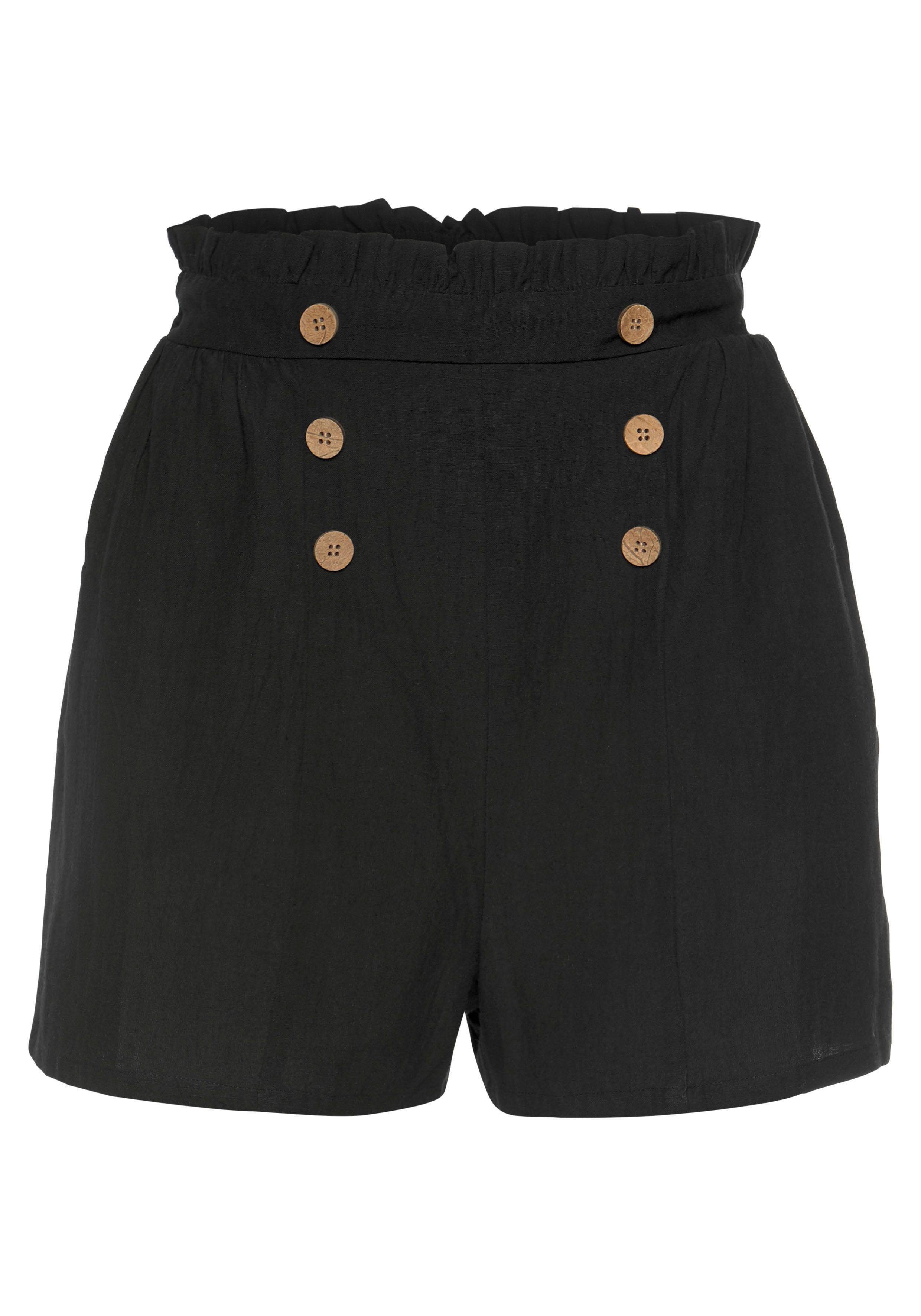 LASCANA Shorts im Paperbag-Look mit Bündchen Taschen, breitem kurze und Hose