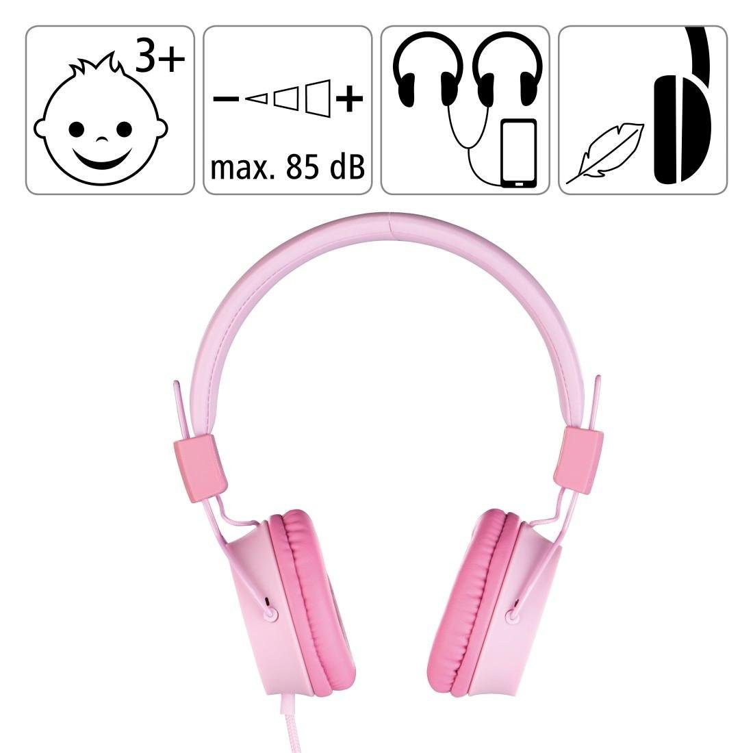 mit (größenverstellbar zusammenfaltbar, leicht pink Kinderkopfhörer Lautstärkebegrenzung On-Ear, Kabel Thomson 85dB auf möglich) Kopfhöreranschluss weiterer On-Ear-Kopfhörer