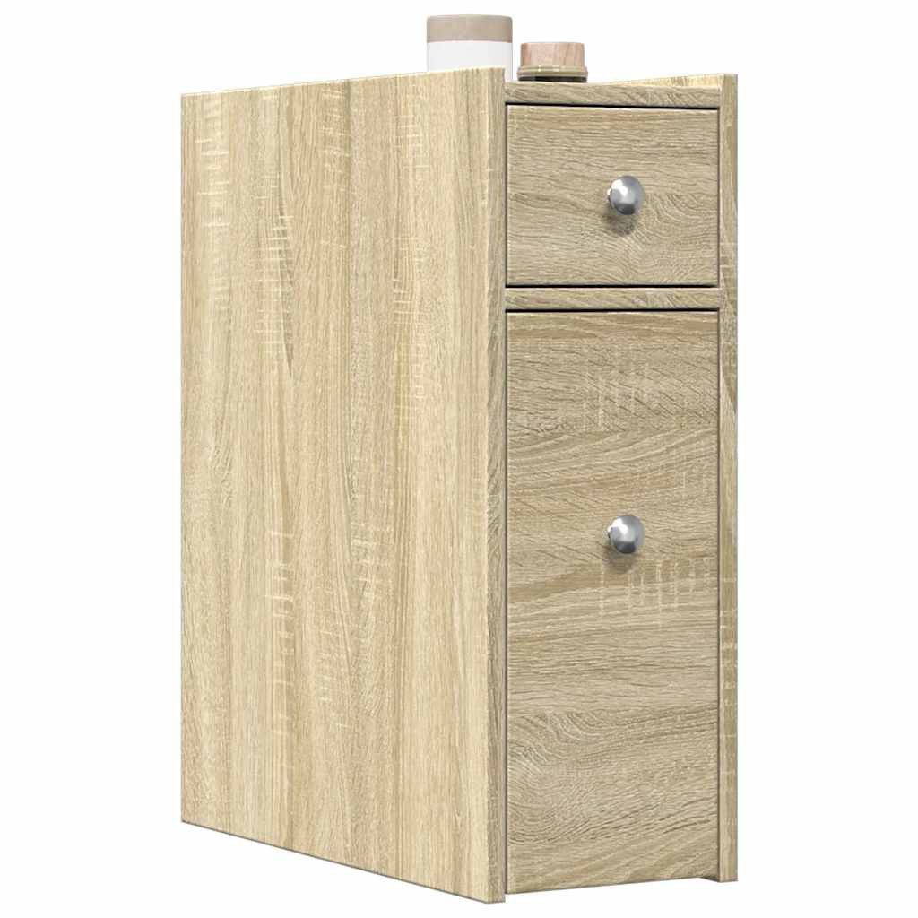 vidaXL Midischrank Badschrank Schmal mit Rollen Sonoma-Eiche Holzwerkstoff (1-St)