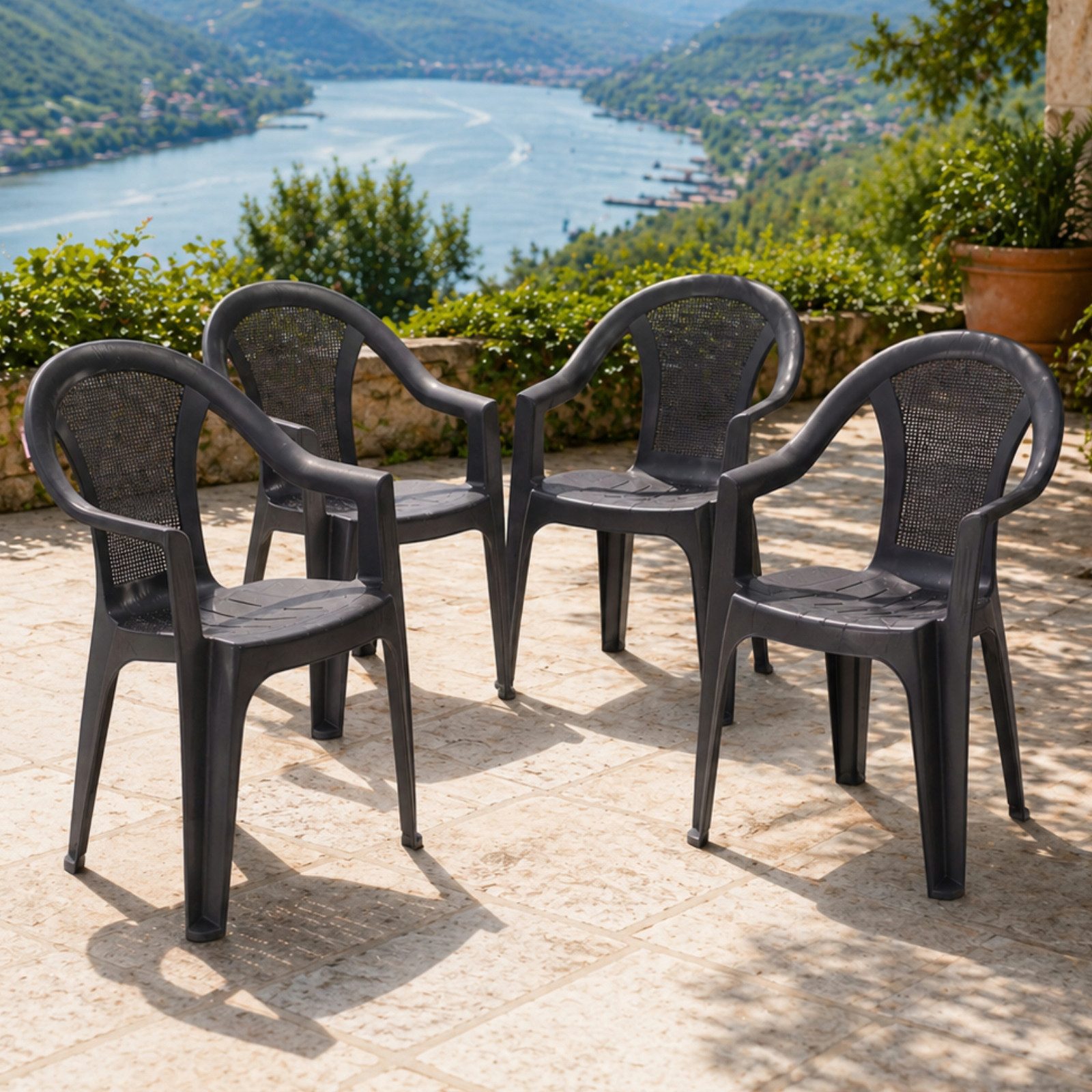 Progarden Gartenstuhl Kunststoff Anthrazit Stapelbar 4 er Set (4 St), UV-Beständig, Robust, Wetterfest, Made in Italy, Hochwertig
