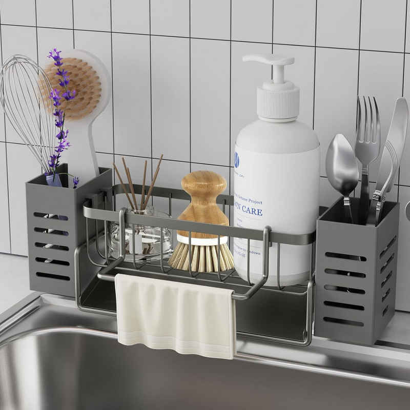 Coonoor Küchenorganizer-Set Spülbecken Organizer Schwammablage Spülbecken, (1-tlg), Mit Handtuchhalter und Bürstenablage