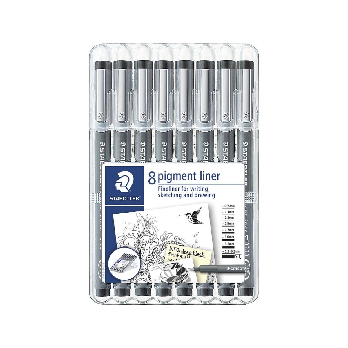 STAEDTLER Fineliner 308, (8-tlg), 8 Strichstärken, radierbar, lichtecht und wasserfest