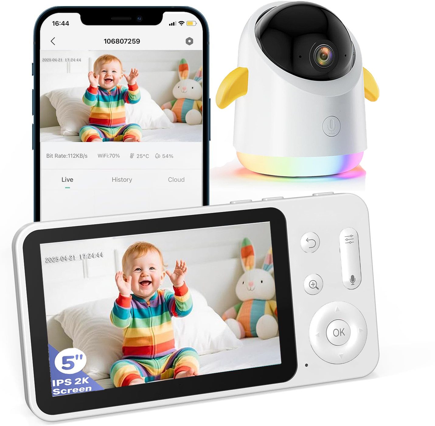 Video-Babyphone 2K/3MP Babyphone mit Kamera 5" HD WLAN Video Babyfon mit App