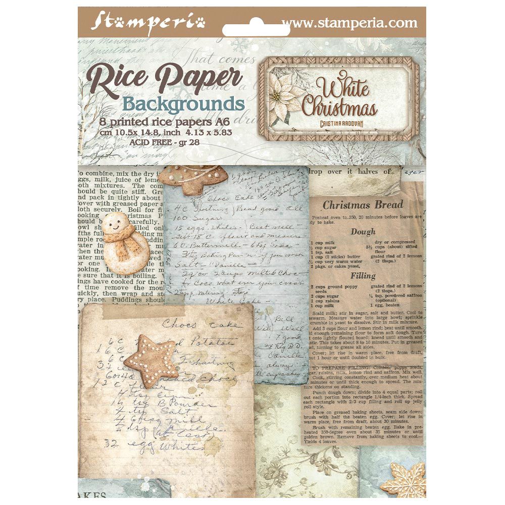 Stamperia Seidenpapier Motiv-Strohseide Backgrounds White Christmas, DIN A6, 8er Set