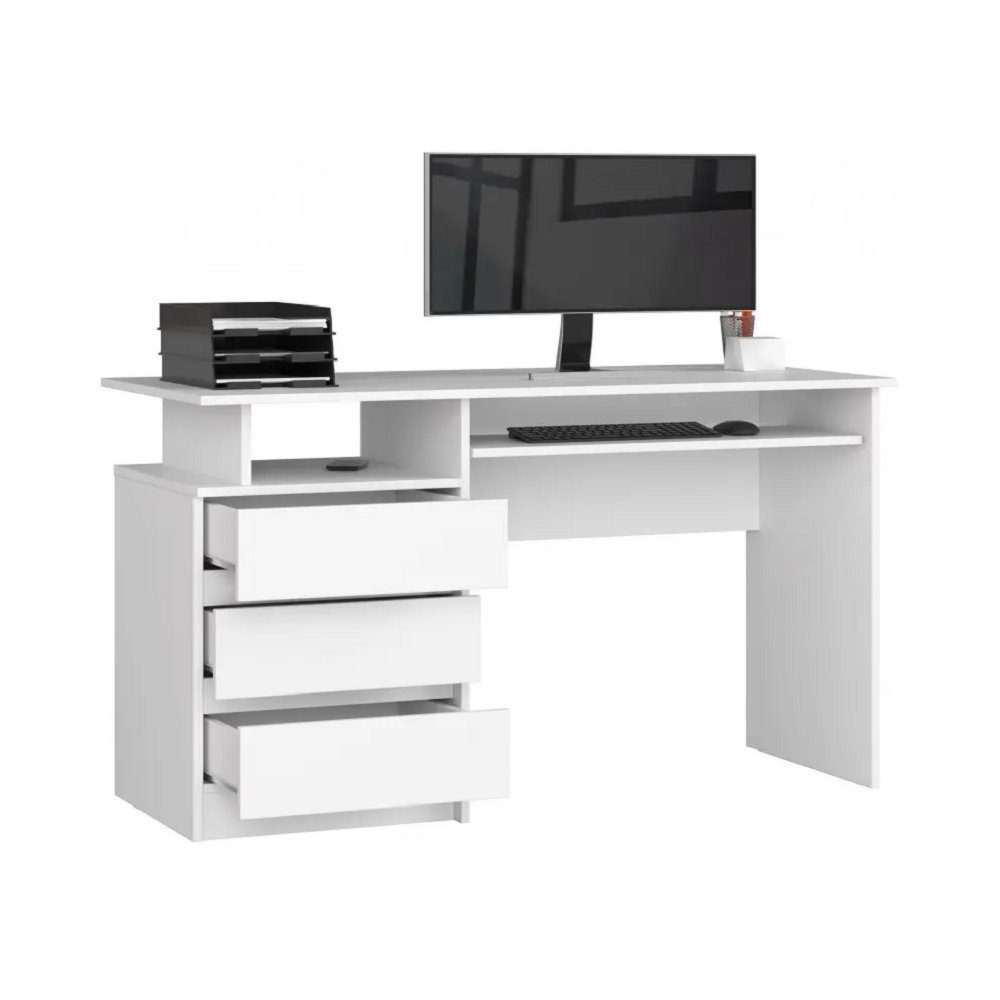 Home Roysson ERATO Weiß Freistehender 3 Schubladen Computertisch 135cm Schreibtisch Computertisch