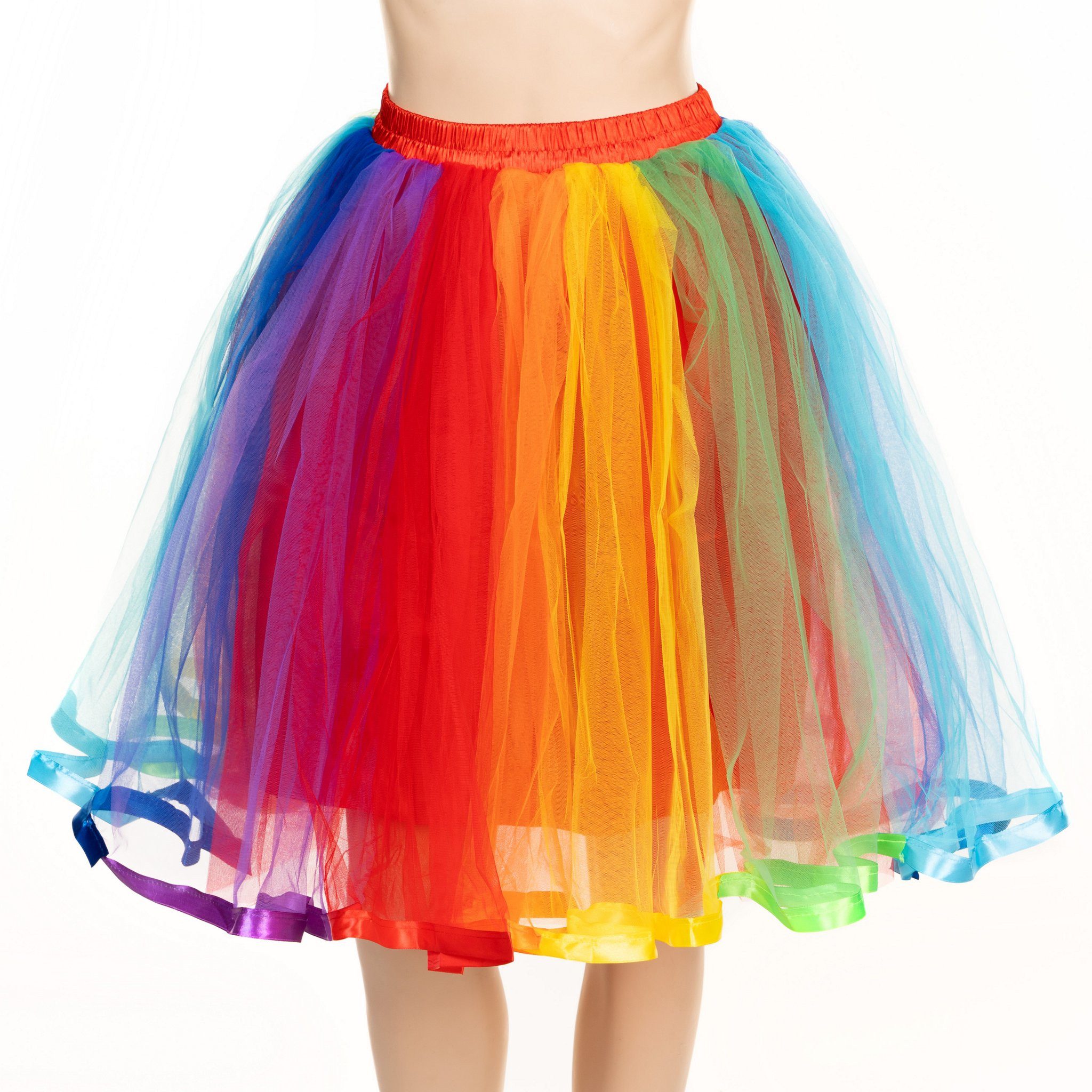 Metamorph Kostüm Rainbow Rock Petticoat - Clownskostüm für Fasching, Langer Tüllrock in Regenbogenfarben