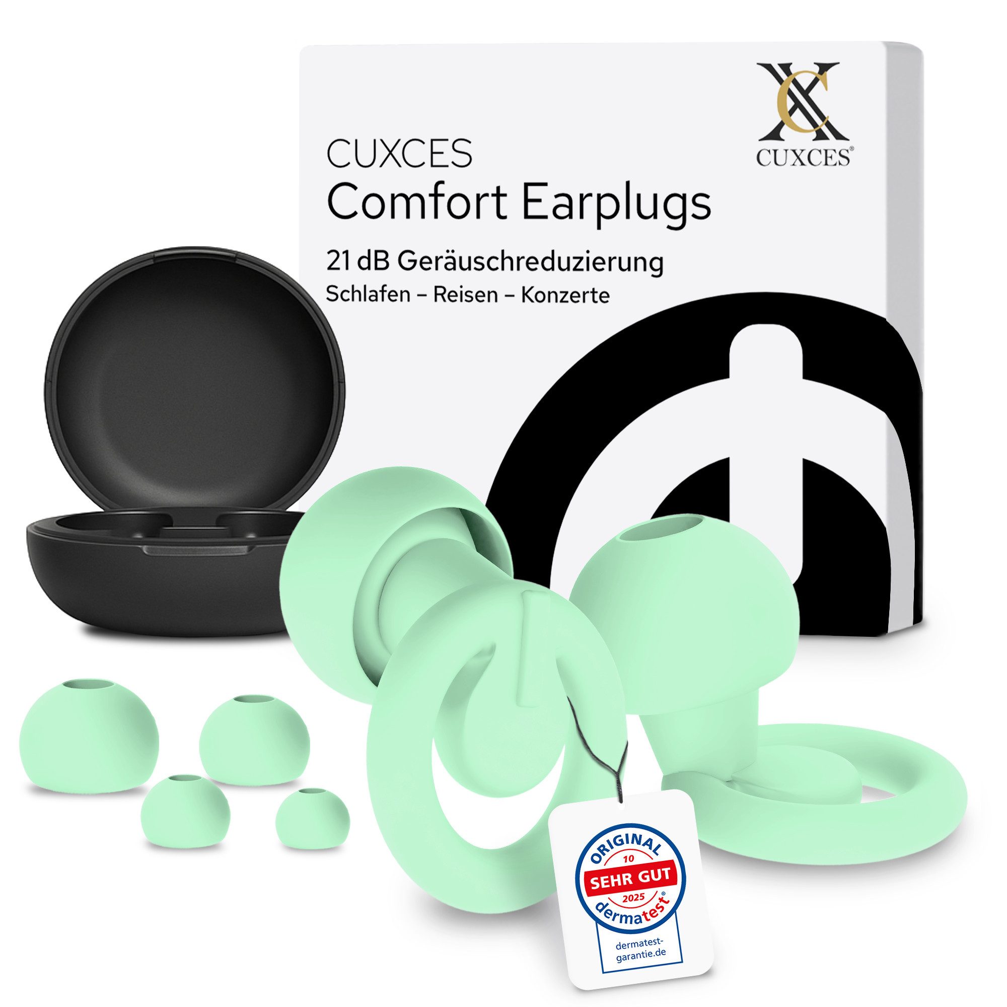 CUXCES Gehörschutzstöpsel Noise Cancelling Ohrstöpsel - 4 Größen - Schlafen, Konzerte & Flugzeug