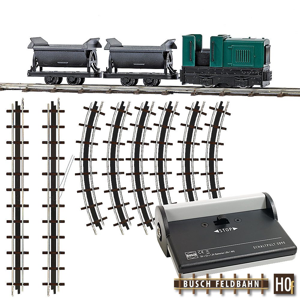 Busch Modelleisenbahn Startpaket Busch H0f 12000 Feldbahn Start-Set mit Lok & 2 Kipploren + Gleise ...