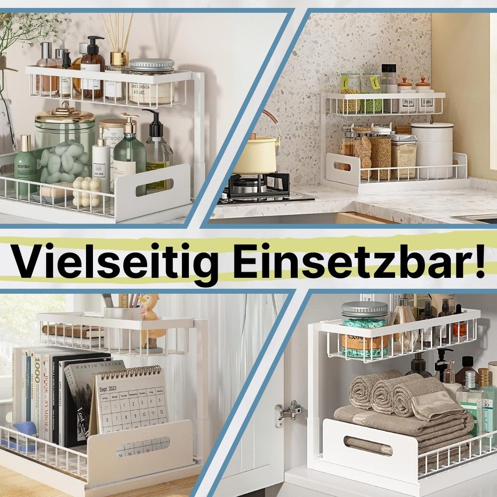 GarPet Küchenregal Spülschrank Organizer schmal Küche Metall Gewürzregal Badezimmer weiß – Bild 4 von 5