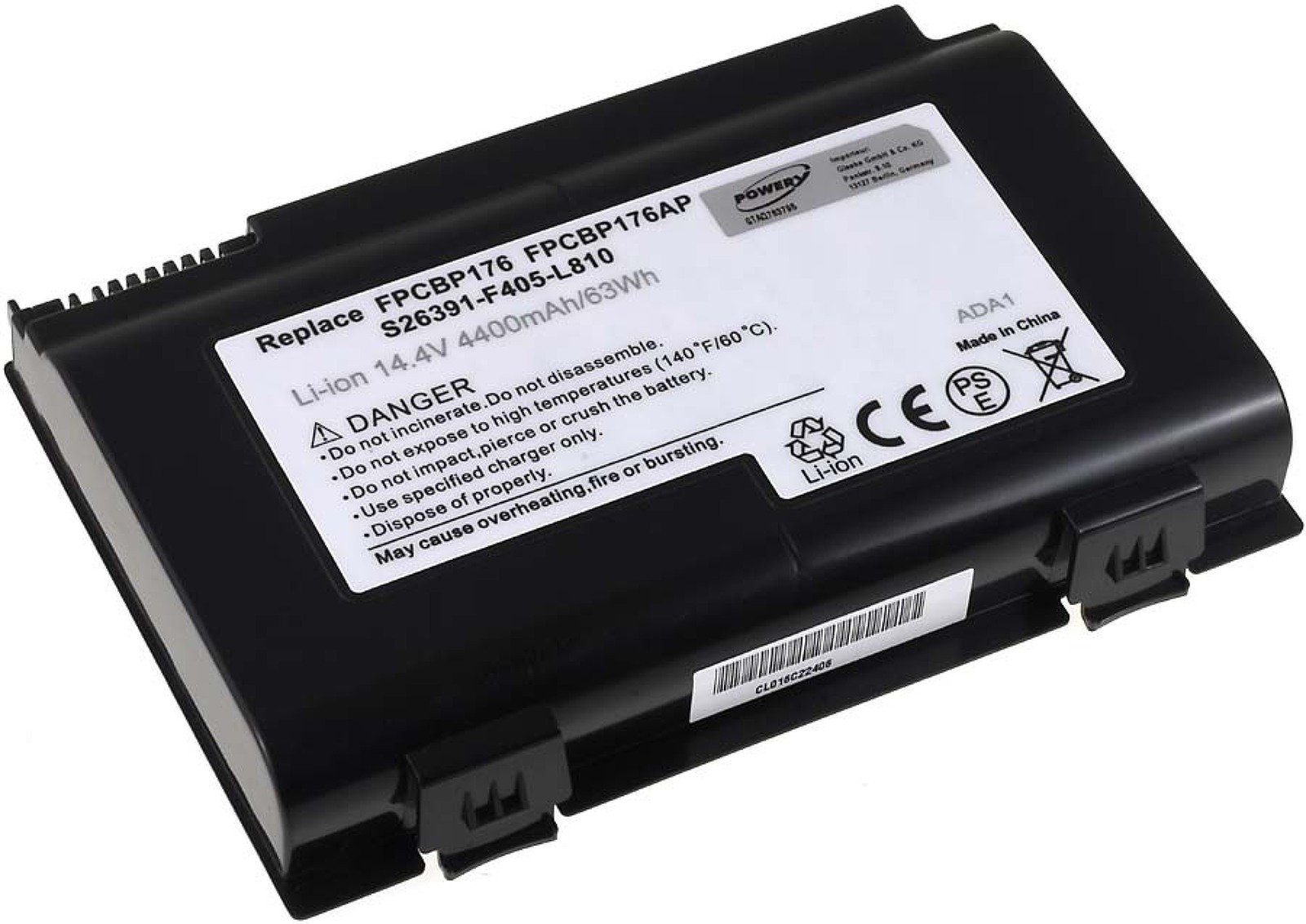 Powery Akku für mAh Laptop-Akku Fujitsu-Siemens 4400 Standardakku V) Typ S26391-F405-L810 (14.4