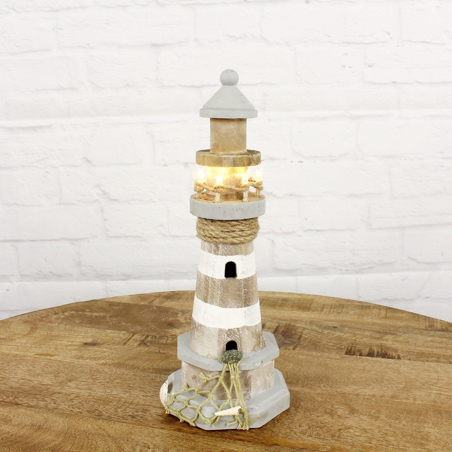 Macosa Home LED-Dekofigur Deko-Leuchtturm Holz 29 cm mit LED´s Kiefernholz günstig online kaufen
