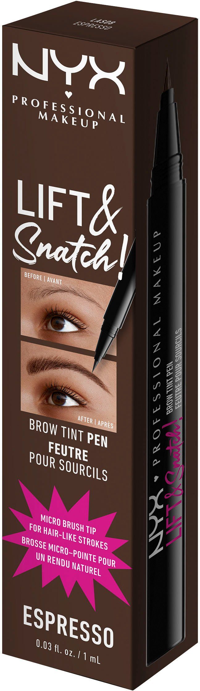 NYX PROFESSIONAL MAKEUP Augenbrauen-Stift LIFT & SNATCH BROW TINT PEN, mit ultra dünner Spitze