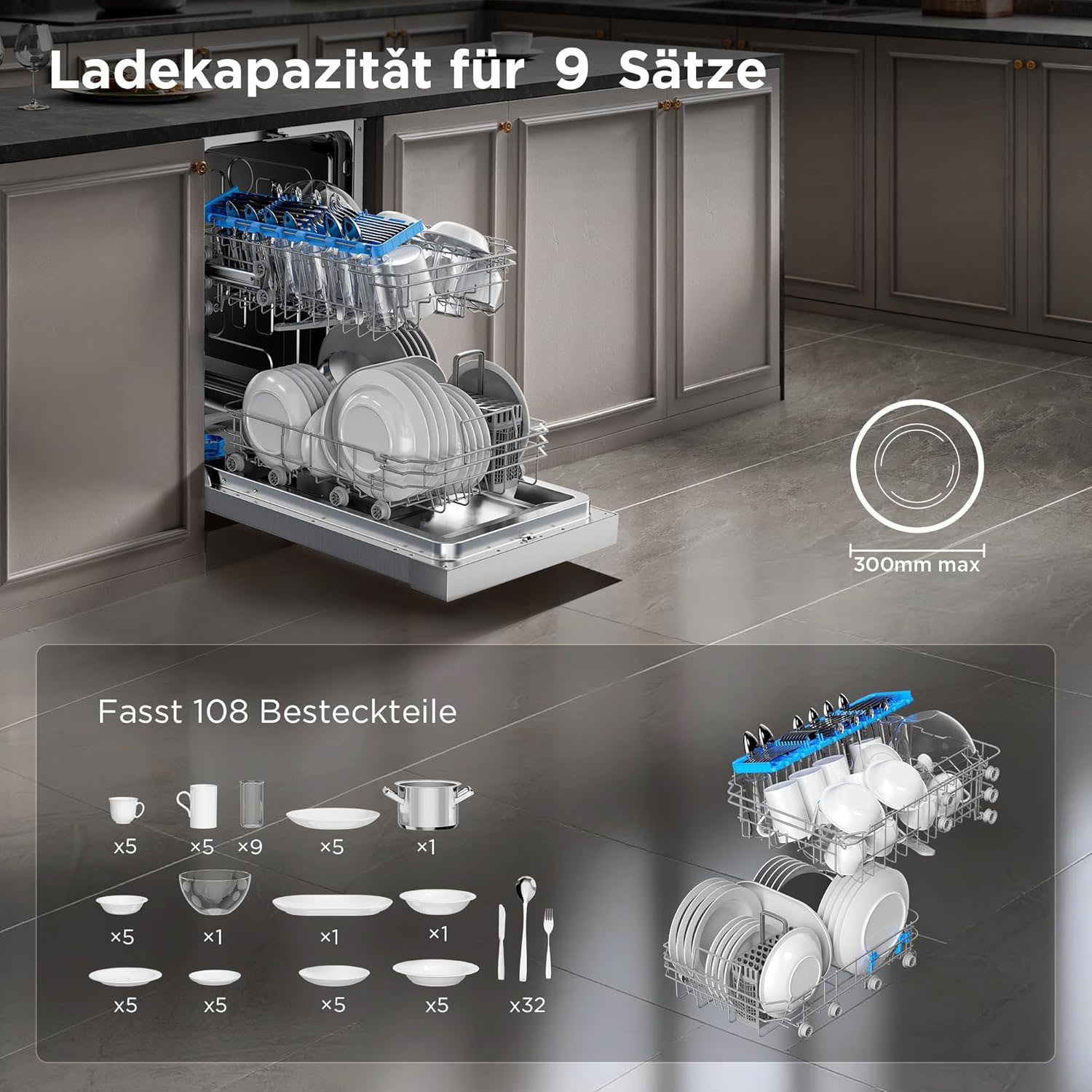Midea Standgeschirrspüler SF 3.45N Pro, 9 l, 9 Maßgedecke