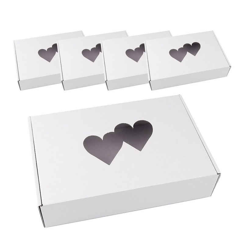 maDDma Geschenkbox 5x Geschenkschachtel Box Pappe rechteckig Sichtfenster Herzform, 25 x 17 x 6 cm