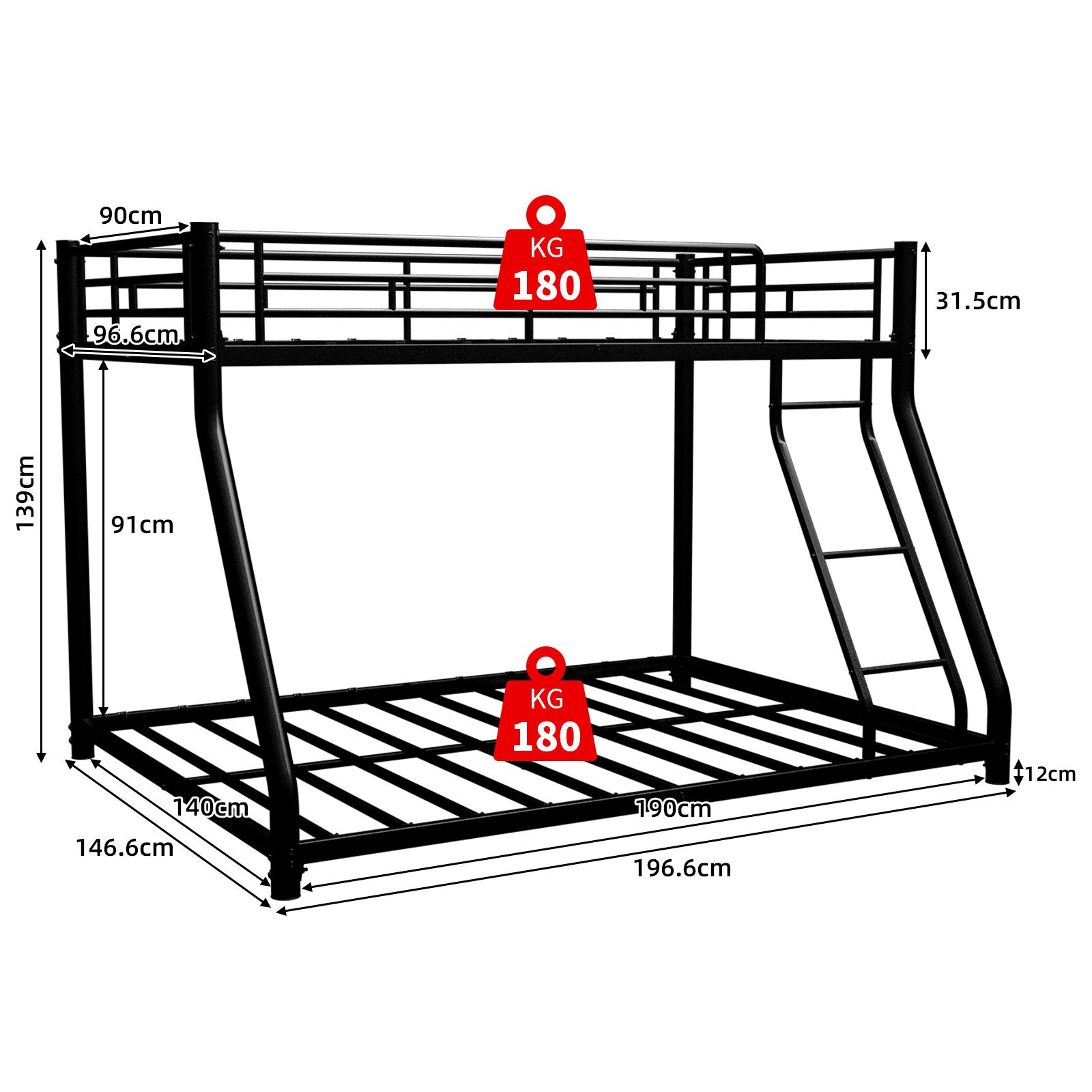 OYRREU Etagenbett Metallbett - Hochbett 90*190 cm 140*190 cm