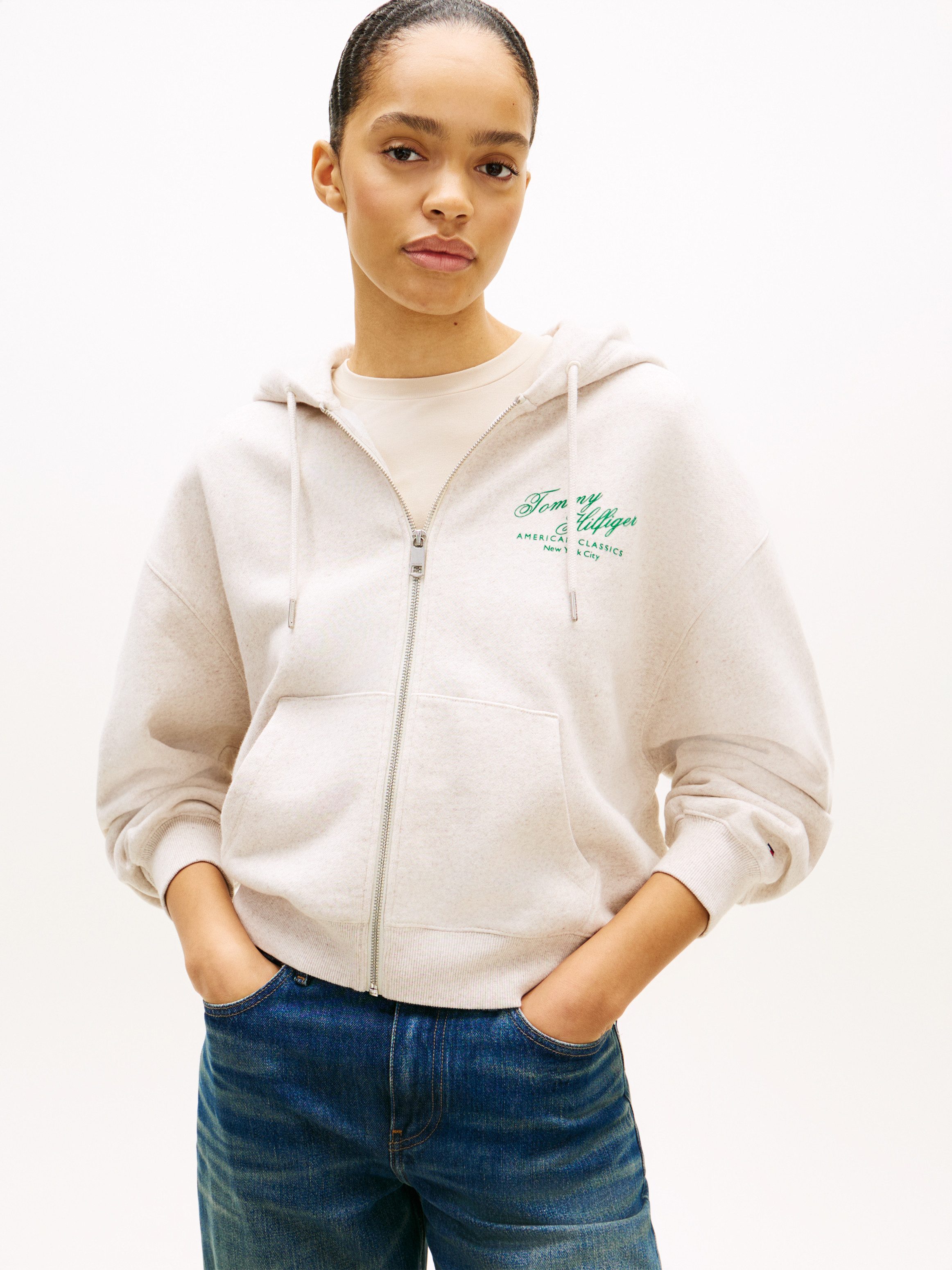 Tommy Hilfiger Kapuzensweatjacke MDRN SCRIPT ZIP TERRY HOODIE mit Print auf der Brust, Relaxed Fit