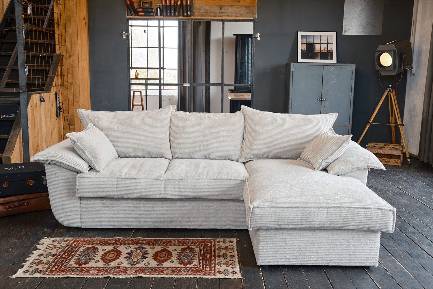 KAWOLA Schlafsofa DAMETO Cordsofa - Schlafgelegenheit & Stauraum - Eckcouch, Multifunktionales Ecksofa mit Schlaffunktion & Cordbezug