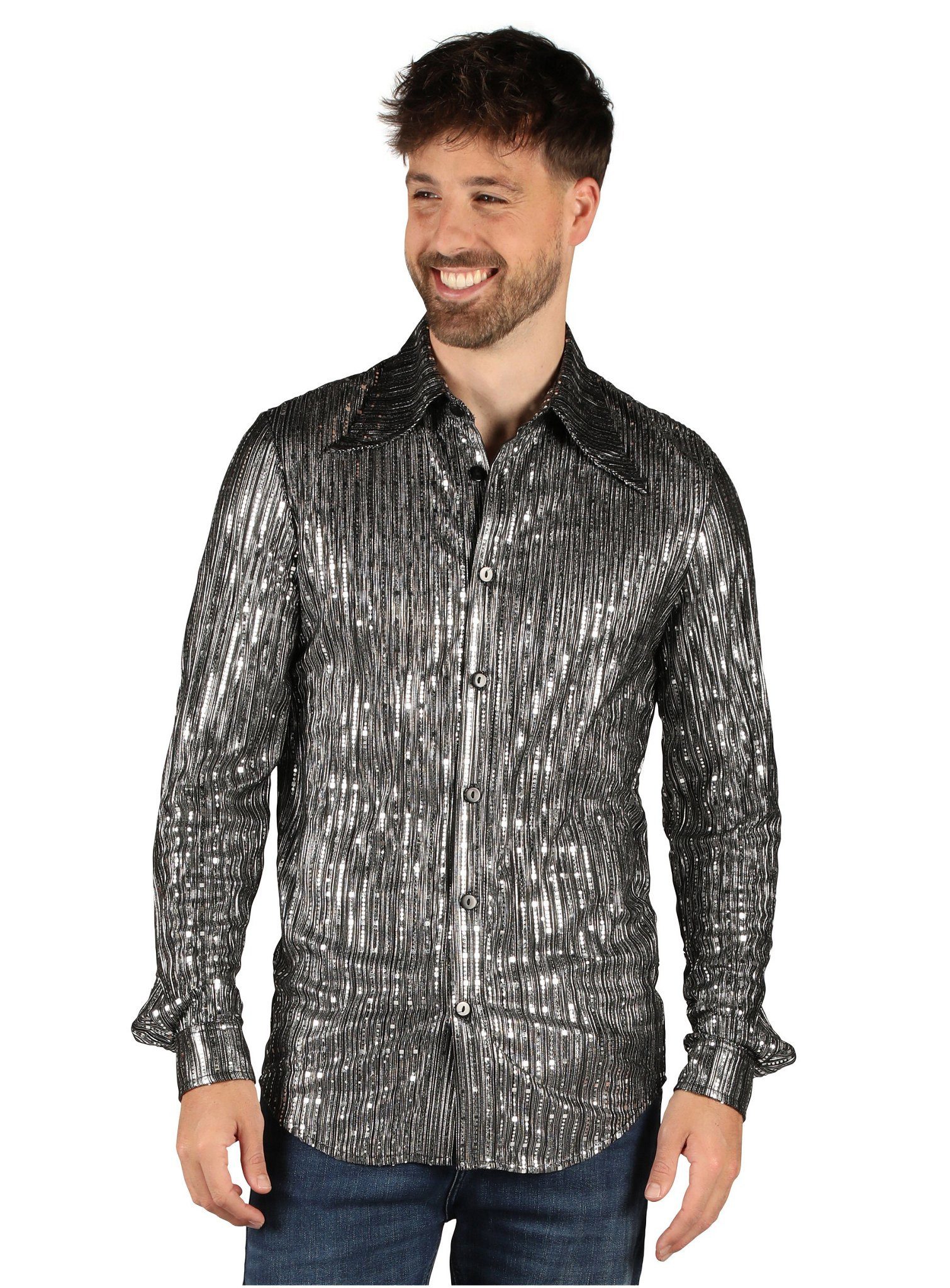 thetru T-Shirt Disco Dancer Hemd silber Eleganz mit Glanz: schillerndes Shirt für Herren