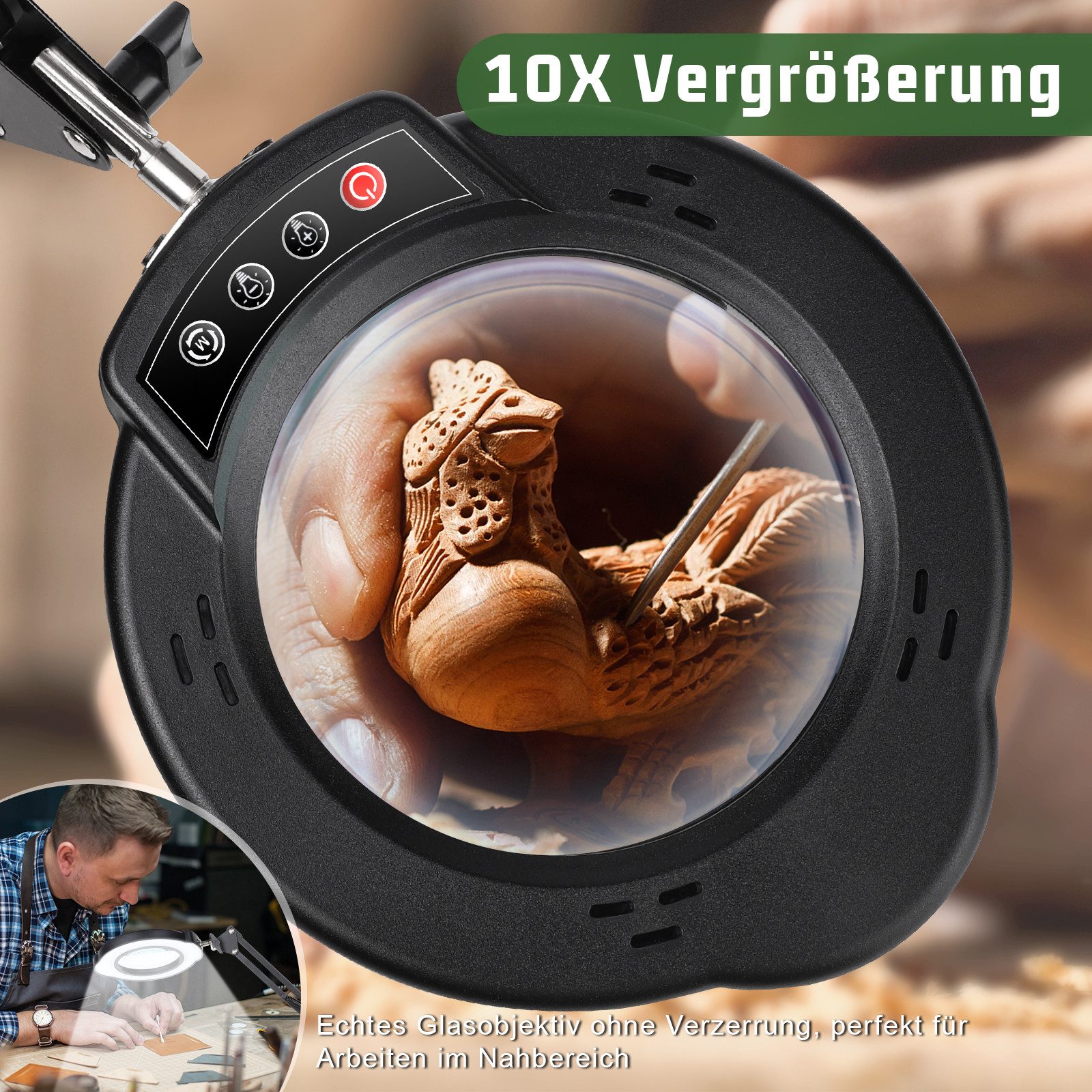 VIVIHEYDAY Lupenlampe 10X Lupe mit Licht und Ständer 2-in-1 LED Lupenleuchte, mit Klemme, & Standfuß, Vergrößerungs-Schreibtischlampe mit 5 Farbmodi Dimmbare, für Arbeit, Lesen,Nähen,Basteln,Senioren