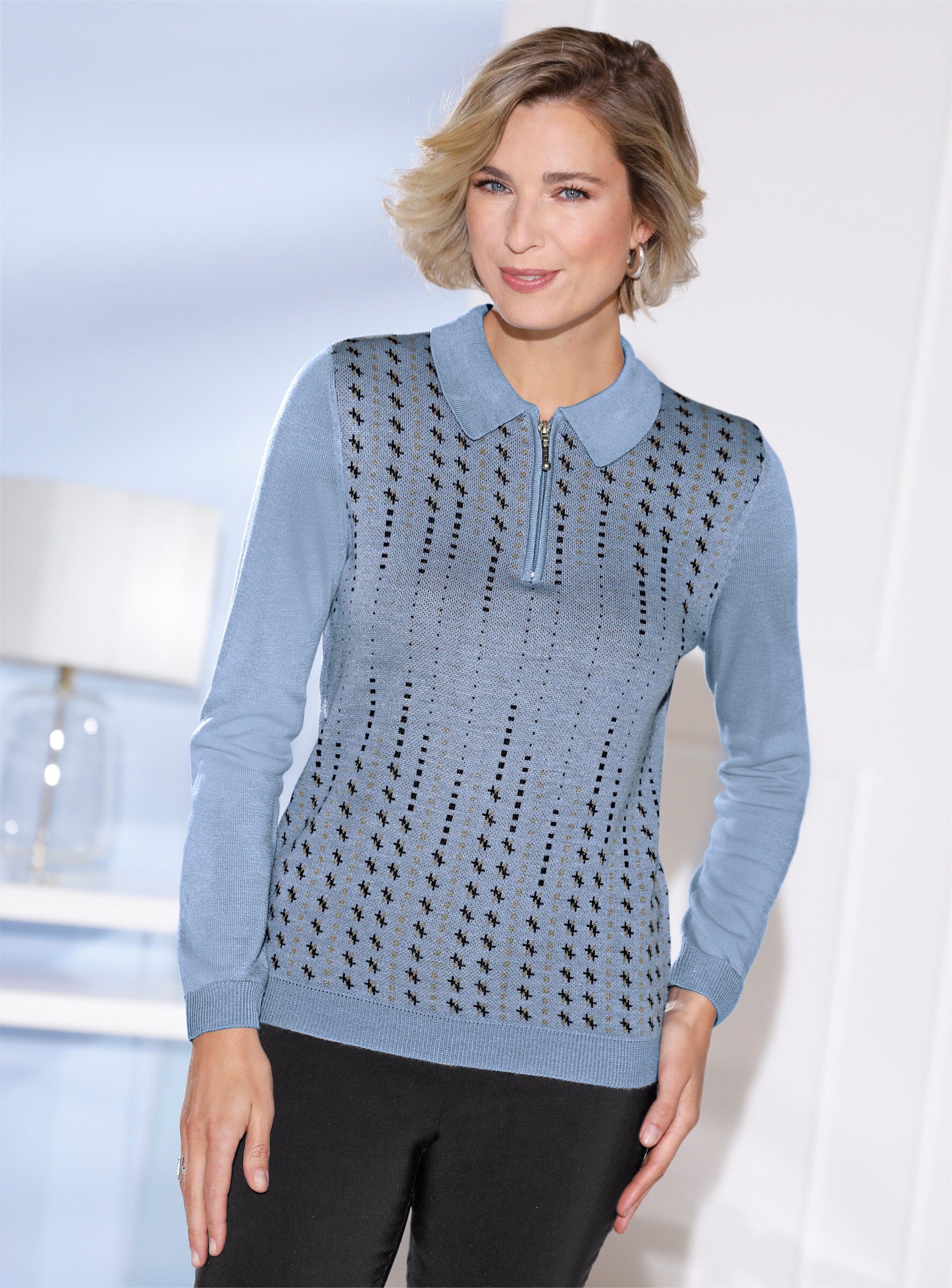 Sieh an! Strickpullover Polopullover Langarm Jacquard, Jersey