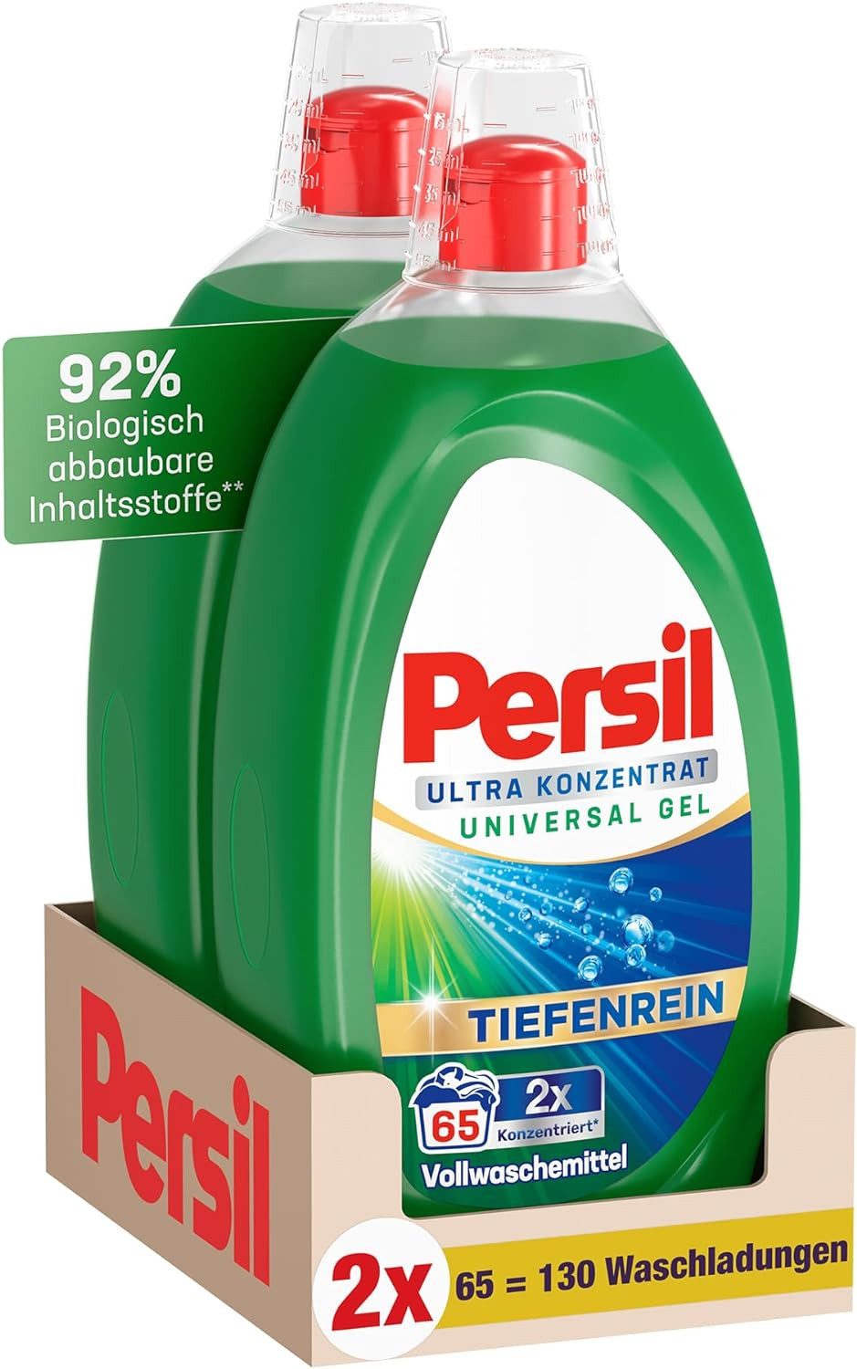 Persil Universal Kraft-Gel Ultra Konzentrat (130WL) Vollwaschmittel (Spar-Pack, [2-St. Flüssigwaschmittel mit Tiefenrein-Plus Technologie gegen hartnäckigste Flecken)