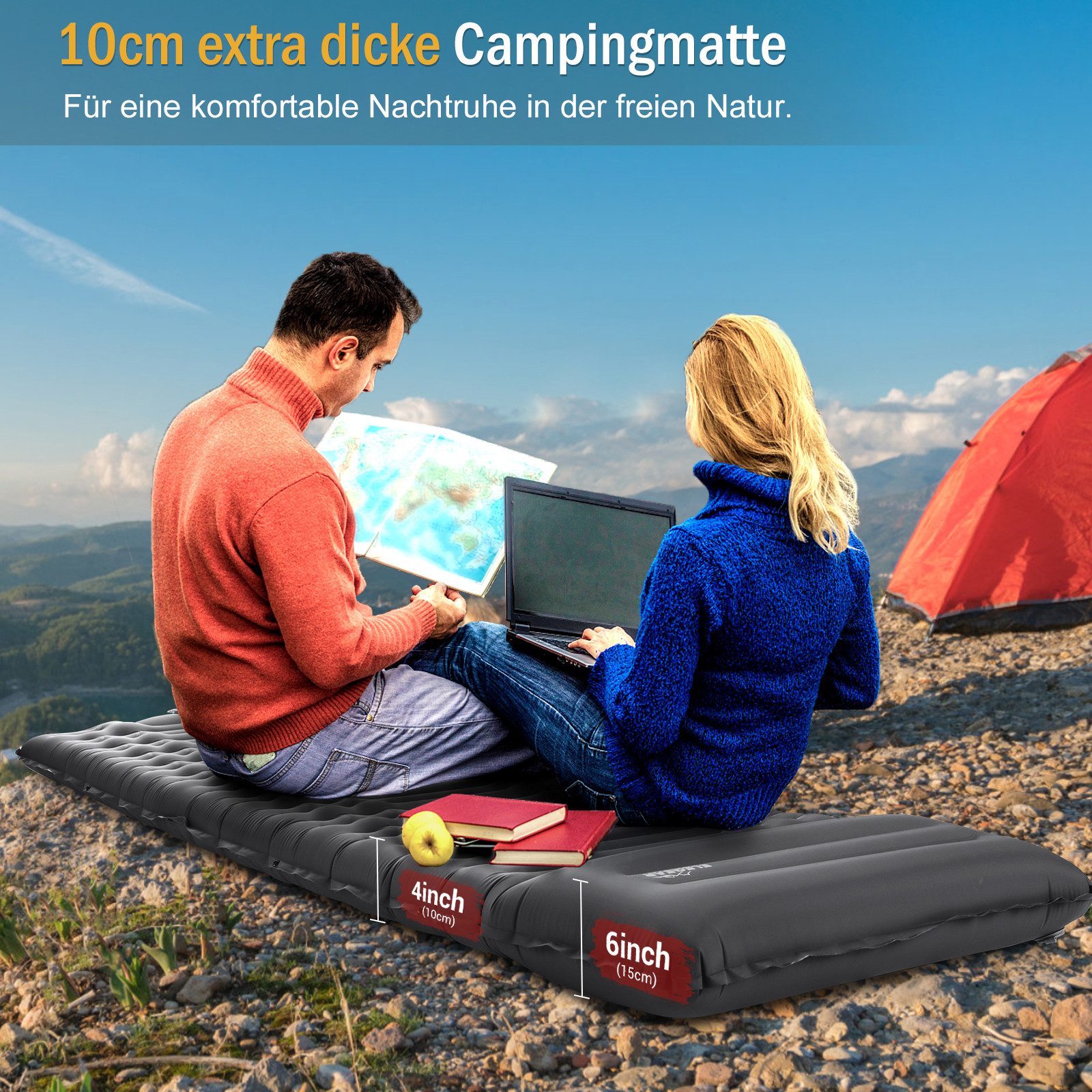 Elegear Isomatte 10cm dicke Campingmatte, 200×65/140CM Aufblasbar Superleic günstig online kaufen