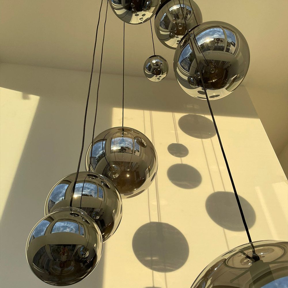 s.luce Pendelleuchte XL Galerieleuchte Orb 8-flammig mit Modular Baldachin Schwarz/Klar