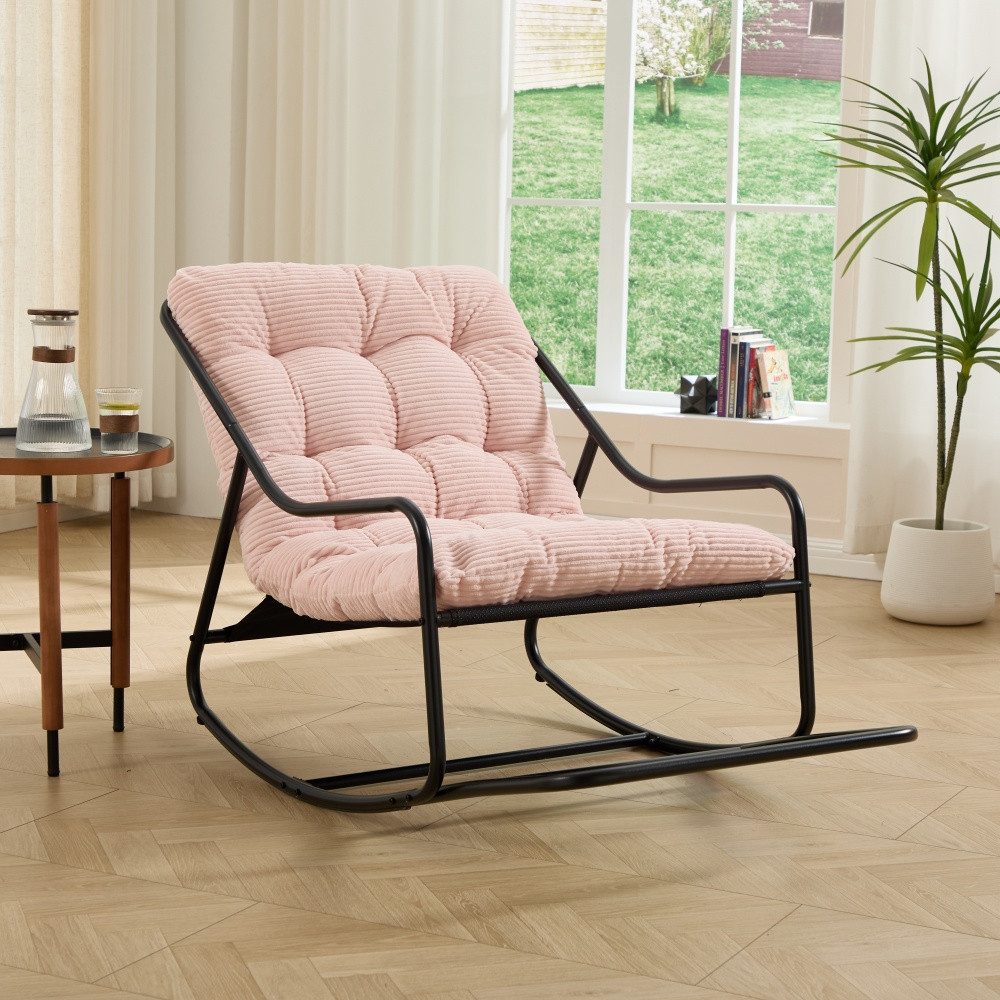 CHICFURN Schaukelstuhl Schaukelstuhl mit weichem Polster für Wohn-, Schlaf- und Lesezimmer (Packung, 1 St), Schwarzes Gestell, graues Polster
