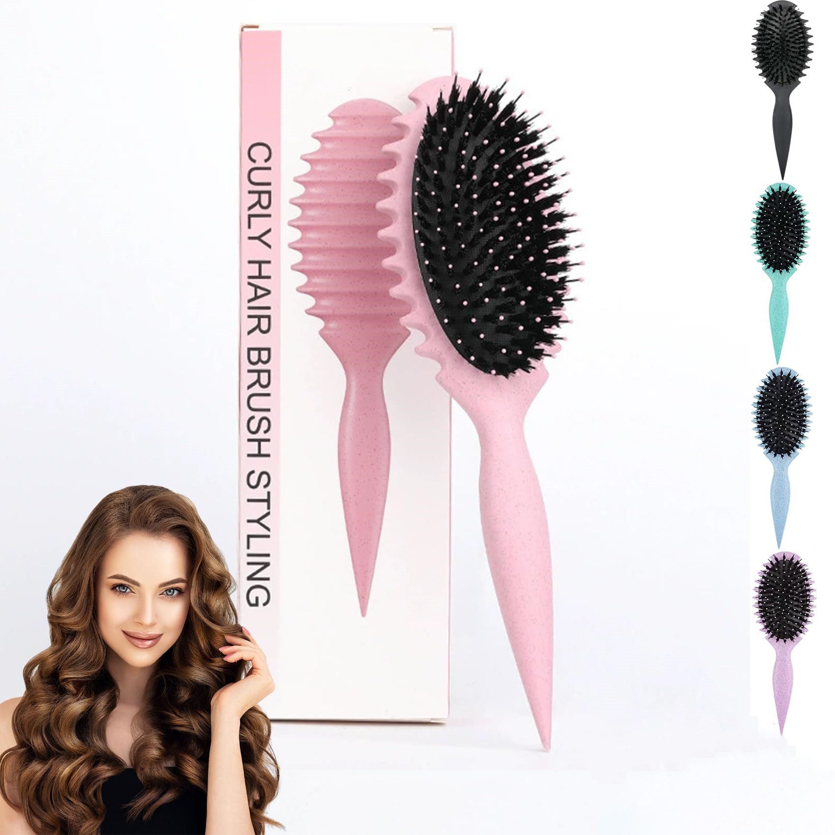 Forrlite Haarbürsten-Set Haarbürste,Lockenbürste,Curl Hair Brush für Damen,Wildschweinborsten, Haarbürste zum Kämmen und Formen, Professionelle Bürste Locken Trennung für definierte Locken