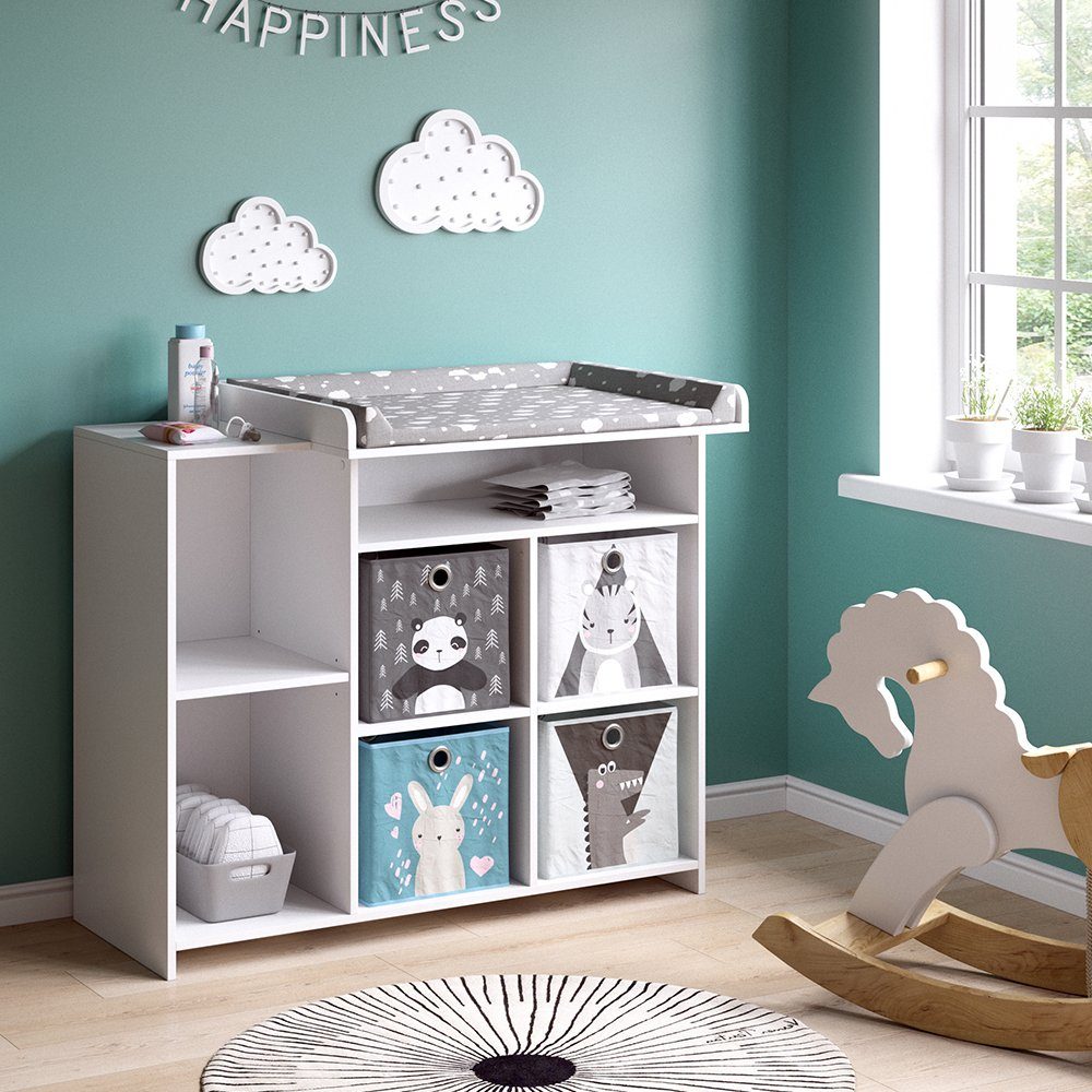 Vicco Wickelkommode Oskar, Weiß, 113 x 100 cm mit offenen Regalen