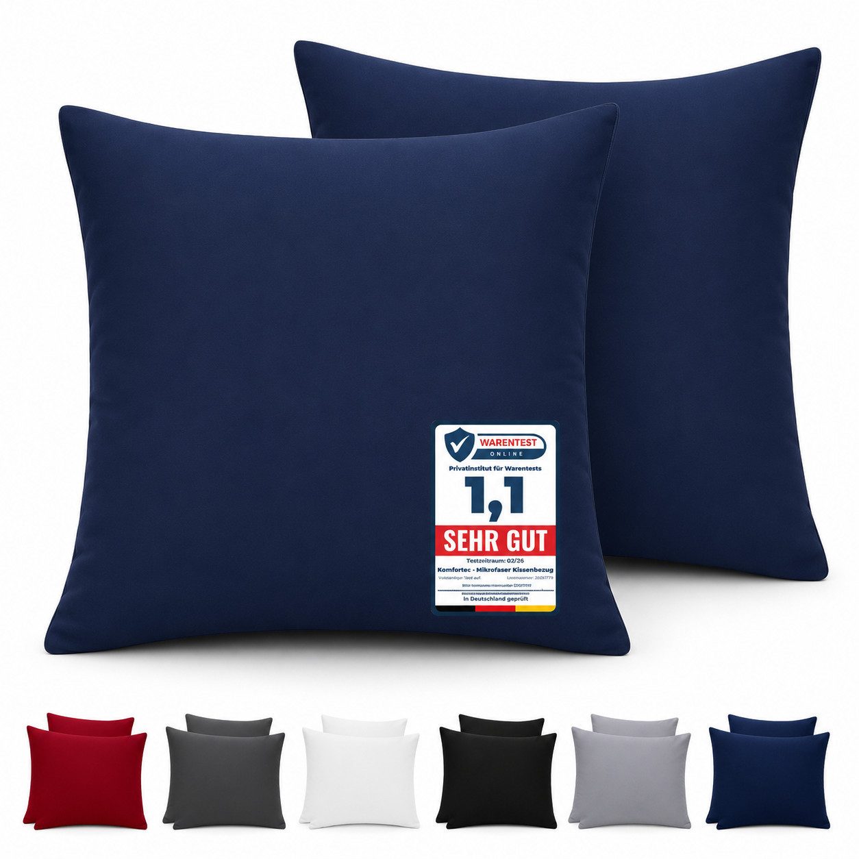 Komfortec Kissenbezug Premium Kopfkissenbezug, gebürstet 100% Mikrofaser 90g/m², (2 Stück), 80x80 cm mit Reißverschluss, Superweiches Kissenhülle Set