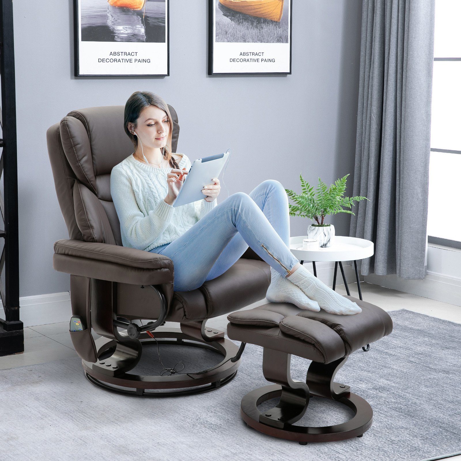 HOMCOM Massagesessel mit Fußhocker, Liegefunktion (Relaxsessel, günstig online kaufen