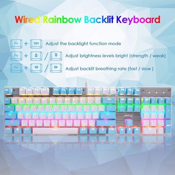 LexonElec Mechanische 3-in-1-Gaming Tastatur- und Maus-Set, Rainbow Backlit Wired RGB 6400 DPI Leichte Gaming-Maus mitWabenschale